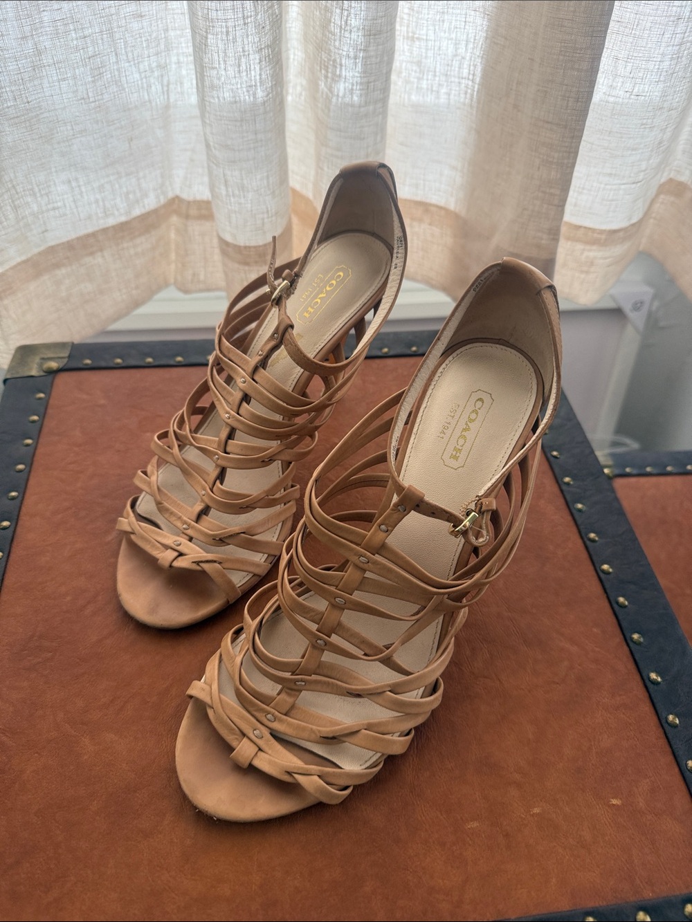 Coach Tan Strappy Leather High Heel Sandals